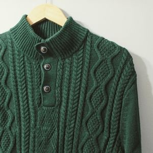 CHAPS FOREST GREEN CABLE KNIT SWEATER